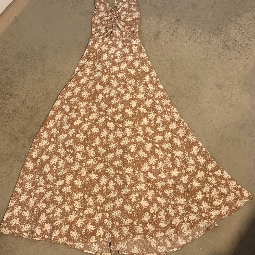 Lulu's Brown and Cream Floral Maxi Dress